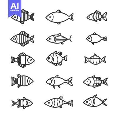 Premium design asset: A Collection of Fourteen Hand-Drawn Fish Icons