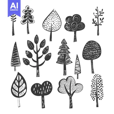 Aset premium populer: A Collection of Fourteen Stylized Black and White Trees
