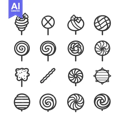 Aset premium populer: A Collection of Fourteen Unique Candy Lollipop Design Icons