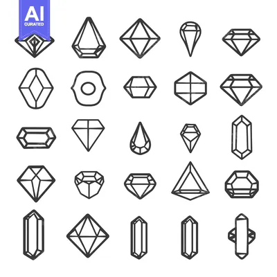 Aset premium populer: A Collection of Geometrically Shaped Gemstones in Outline Form