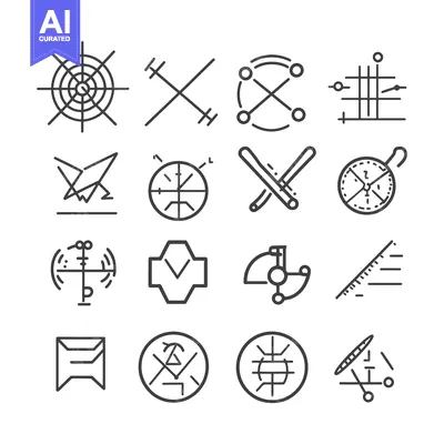 Aset premium populer: A Collection of Geometric Line Art Icons