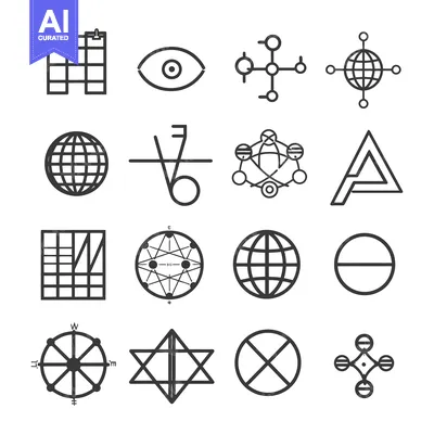 Aset premium populer: A Collection of Geometric Shapes and Symbols in Black and White