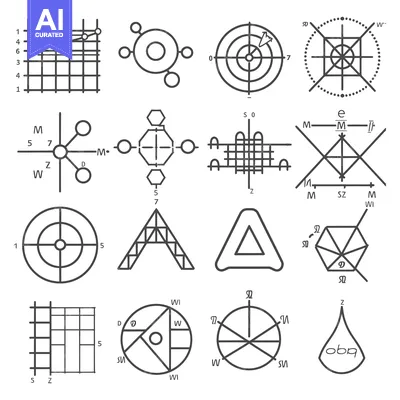 Aset desain premium: A Collection of Geometric Shapes with Letters and Numbers