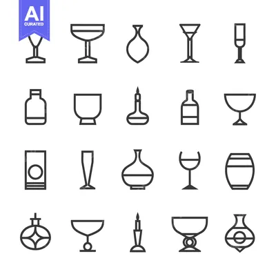 Aset premium populer: A Collection of Glassware and Bottle Icons in a Linear Style
