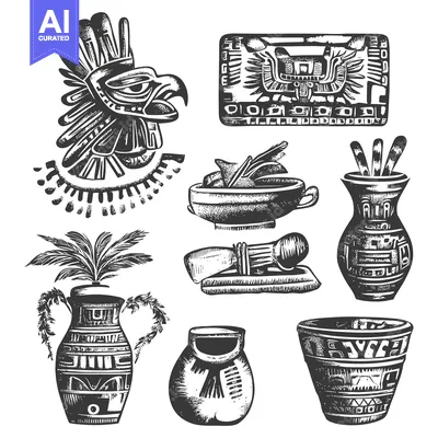 Aset premium populer: A Collection of Hand-Drawn Aztec and Mayan-Inspired Artifacts