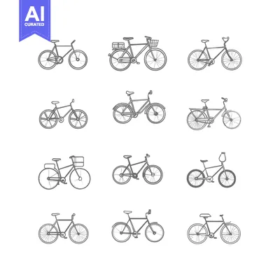Aset premium populer: A Collection of Hand-Drawn Bicycle Illustrations