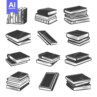 Aset premium populer: A Collection of Hand-Drawn Black and White Book Illustrations