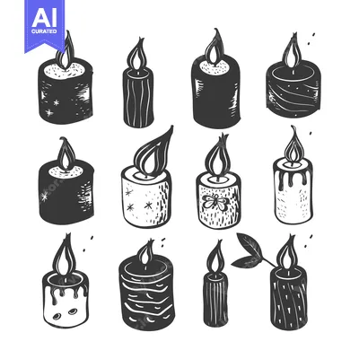 Premium design asset: A Collection of Hand-Drawn Black and White Candles with Flames