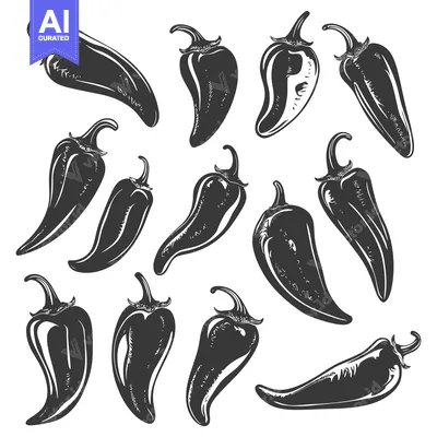 Aset premium populer: A Collection of Hand-Drawn Black and White Chili Peppers
