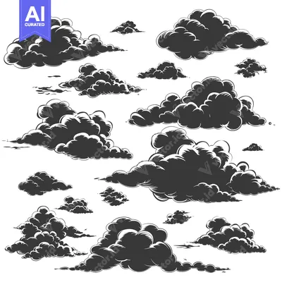 Aset desain premium: A Collection of Hand-Drawn Black and White Clouds