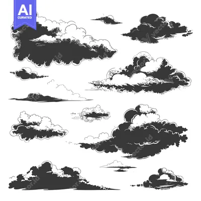 Premium design asset: A Collection of Hand-Drawn Black and White Clouds