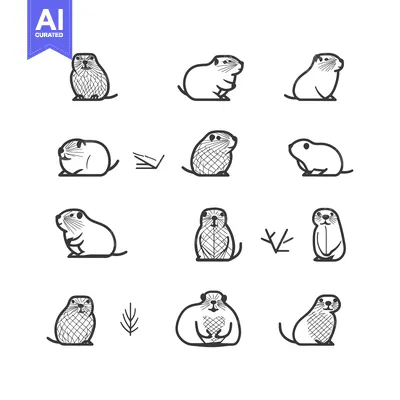 Aset premium populer: A Collection of Hand-Drawn Black and White Gopher Illustrations