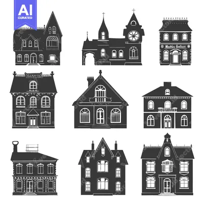 A Collection of Hand-Drawn Black and White House Silhouettes