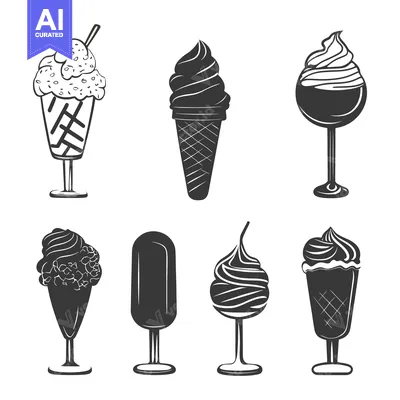 A Collection of Hand-Drawn Black and White Ice Cream Illustrations