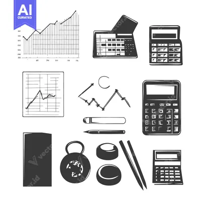 Aset desain premium: A Collection of Hand-Drawn Black and White Illustrations of Business a