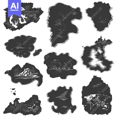 Popular premium asset: A Collection of Hand-Drawn Black and White Islands with Varying Featur