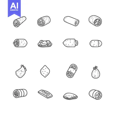 Popular premium asset: A Collection of Hand-Drawn Burrito Icons in Black and White