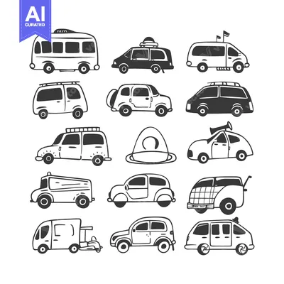 Aset premium populer: A Collection of Hand-Drawn Car and Van Illustrations