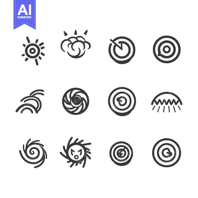 Aset premium populer: A Collection of Hand-Drawn Circular and Spiral Icons