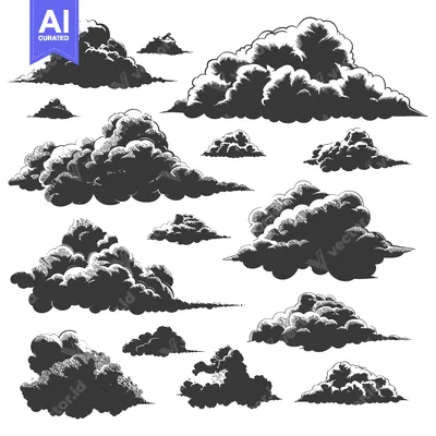 Aset premium populer: A Collection of Hand-Drawn Clouds in Black and White