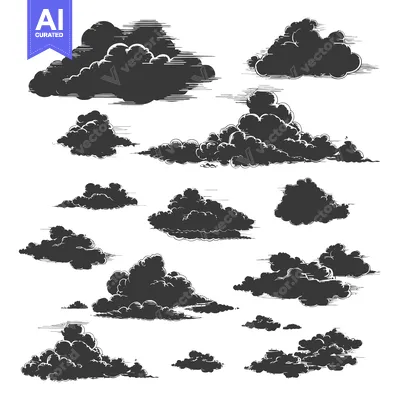 Premium design asset: A Collection of Hand-Drawn Clouds in Black Silhouette