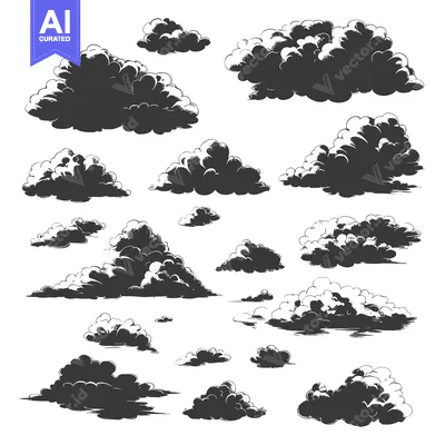 Popular premium asset: A Collection of Hand-Drawn Cloudy Shapes in Black and White