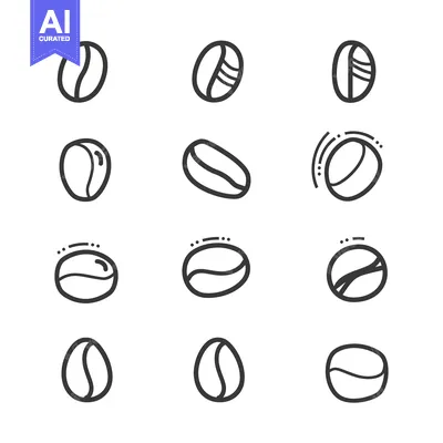 Premium design asset: A Collection of Hand-Drawn Coffee Bean Icons in Various Positions