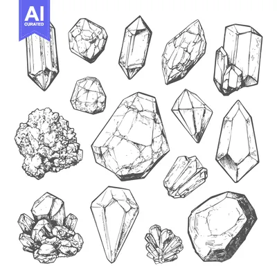 Aset desain premium: A Collection of Hand-Drawn Crystal and Gemstone Illustrations