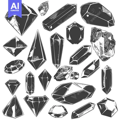 Aset desain premium: A Collection of Hand-Drawn Crystal Shapes