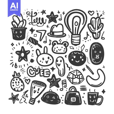 Aset desain premium: A Collection of Hand-Drawn Cute and Whimsical Illustrations