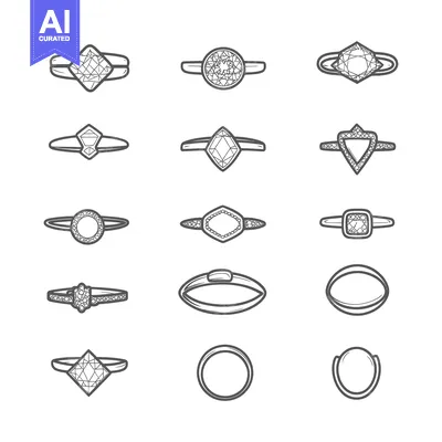 Aset desain premium: A Collection of Hand-Drawn Diamond Ring Designs