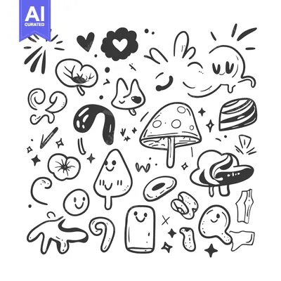 Premium design asset: A Collection of Hand-Drawn Doodle Characters and Objects