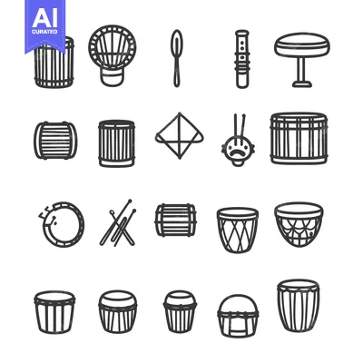 A Collection of Hand-Drawn Drum and Percussion Instrument Icons