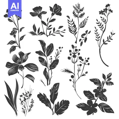 Popular premium asset: A Collection of Hand-Drawn Floral Silhouettes