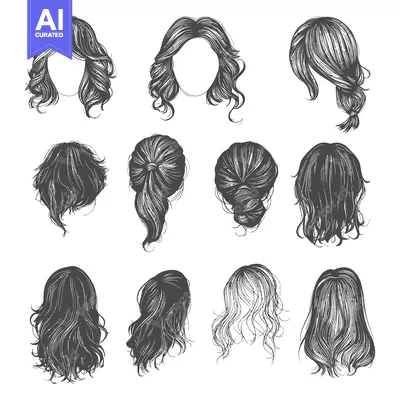 Aset premium populer: A Collection of Hand-Drawn Hairstyles for Women