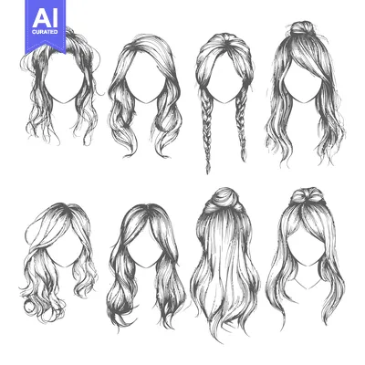 Aset premium populer: A Collection of Hand-Drawn Hairstyles for Women