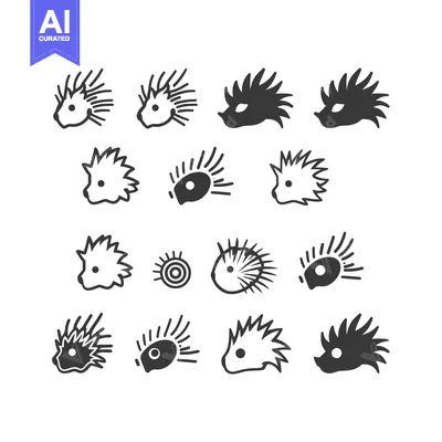 Aset desain premium: A Collection of Hand-Drawn Hedgehog Icons in Different Styles