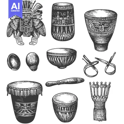 Aset premium populer: A Collection of  Hand-Drawn Illustrations Depicting Ancient Musical In