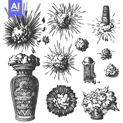 Popular premium asset: A collection of hand-drawn illustrations of explosions with various sh