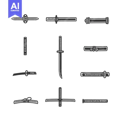 Aset desain premium: A Collection of Hand-Drawn Japanese Sword Icons