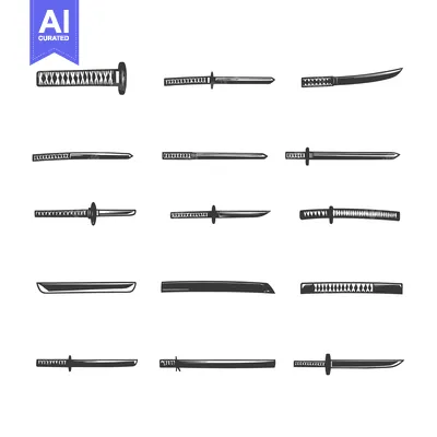 Aset premium populer: A Collection of Hand-Drawn Japanese Swords