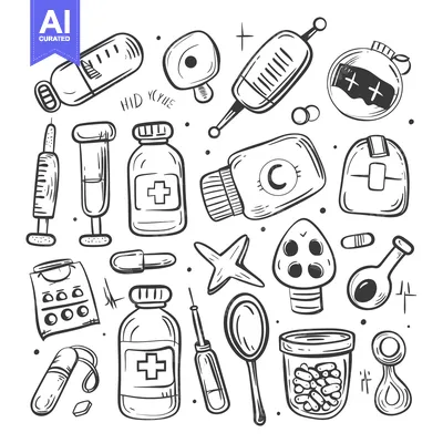 Aset premium populer: A Collection of Hand-Drawn Medical and Healthcare Illustrations