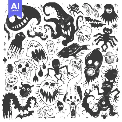 Aset premium populer: A Collection of Hand-Drawn Monstrous and Grotesque Creatures