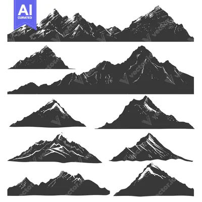 Aset premium populer: A Collection of Hand-Drawn Mountain Silhouettes