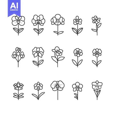 Aset desain premium: A Collection of Hand-Drawn Orchid Flower Outline Illustrations