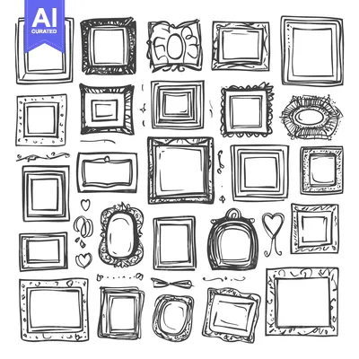 Premium design asset: A Collection of Hand-Drawn Picture Frames with Ornate Designs