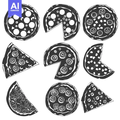 Aset premium populer: A Collection of Hand-Drawn Pizza Illustrations