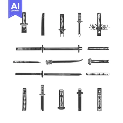 Aset desain premium: A Collection of Hand-Drawn Samurai Swords and Blades