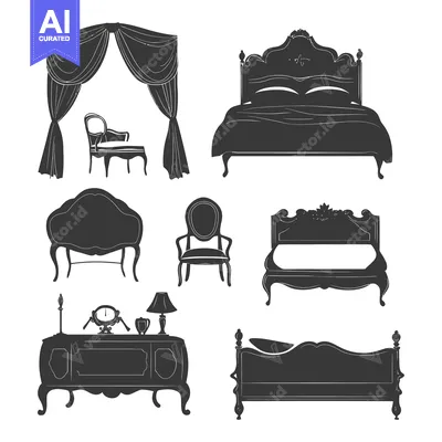 Aset premium populer: A Collection of Hand-Drawn Silhouettes of Antique Furniture
