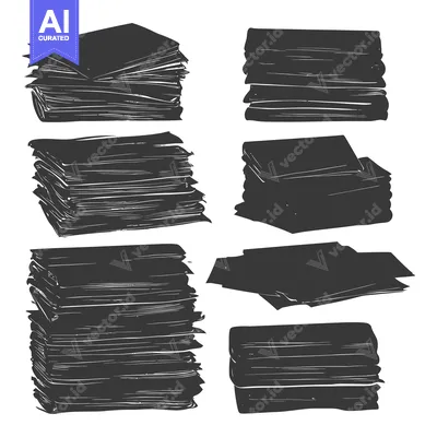 Aset premium populer: A Collection of Hand-Drawn Silhouettes of Stacked Books